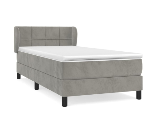 Cama box spring con colchón terciopelo gris claro 100x200 cm