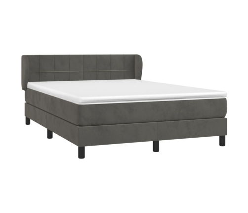 Cama box spring con colchón terciopelo gris oscuro 140x190 cm