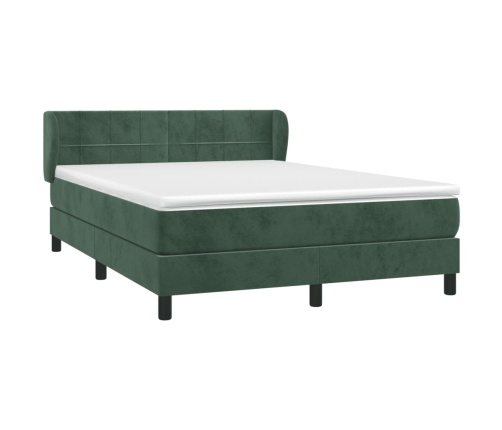 Cama box spring con colchón terciopelo verde oscuro 140x190 cm