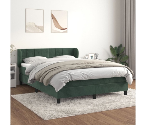 Cama box spring con colchón terciopelo verde oscuro 140x190 cm