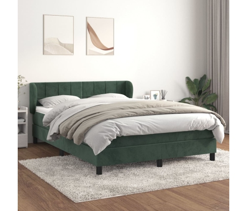 Cama box spring con colchón terciopelo verde oscuro 140x200 cm