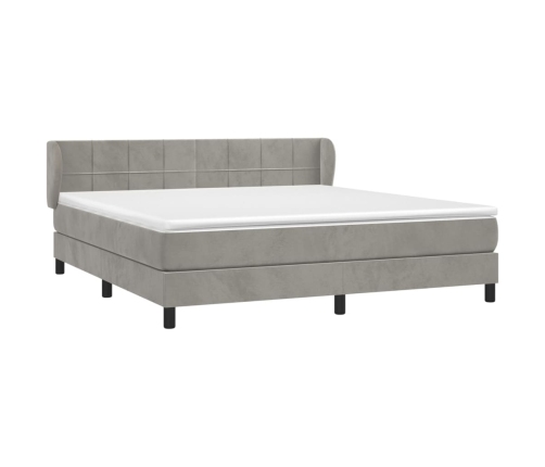 Cama box spring con colchón terciopelo gris claro 160x200 cm