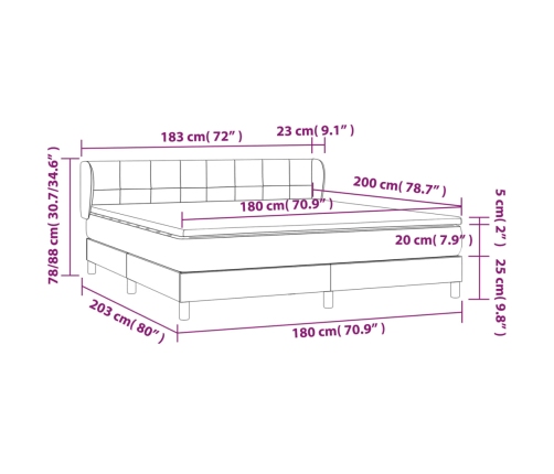 Cama box spring con colchón terciopelo verde oscuro 180x200 cm