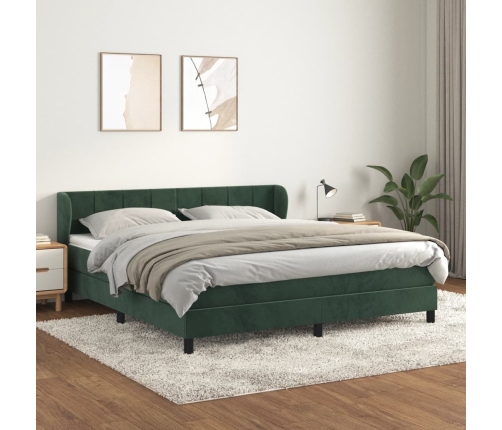 Cama box spring con colchón terciopelo verde oscuro 180x200 cm