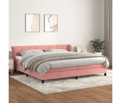 Cama box spring con colchón terciopelo rosa 200x200 cm