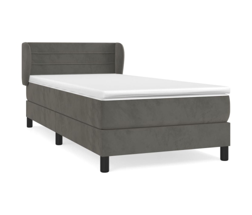 Cama box spring con colchón terciopelo gris oscuro 80x200 cm