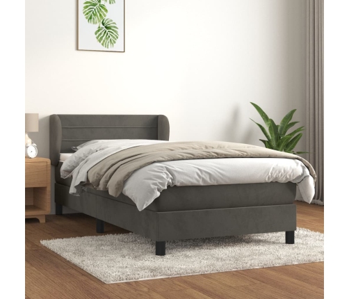 Cama box spring con colchón terciopelo gris oscuro 80x200 cm