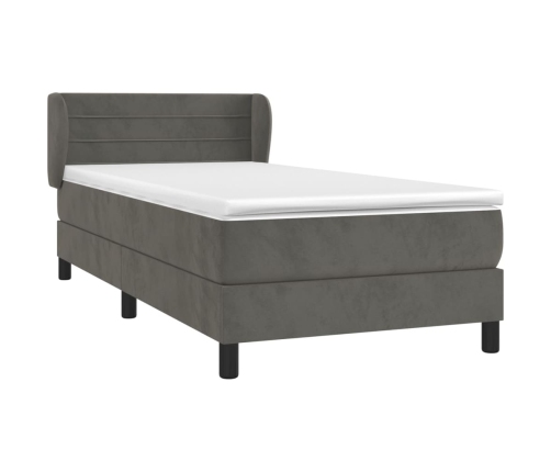 Cama box spring con colchón terciopelo gris oscuro 100x200 cm