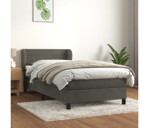 Cama box spring con colchón terciopelo gris oscuro 100x200 cm