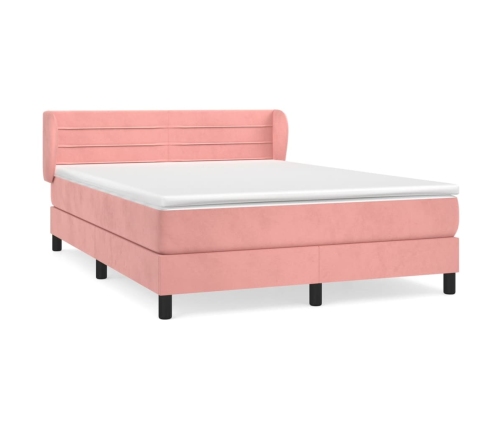 Cama box spring con colchón terciopelo rosa 140x190 cm