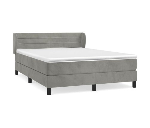 Cama box spring con colchón terciopelo gris claro 140x200 cm