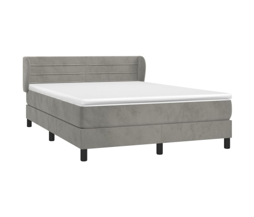 Cama box spring con colchón terciopelo gris claro 140x200 cm