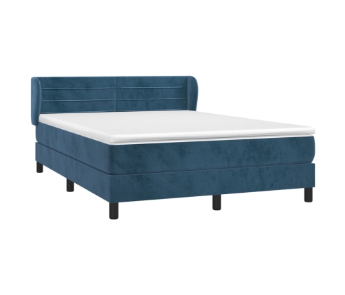 Cama box spring con colchón terciopelo azul oscuro 140x200 cm