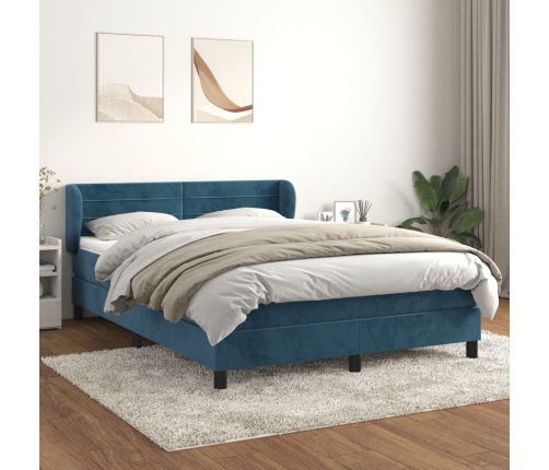 Cama box spring con colchón terciopelo azul oscuro 140x200 cm