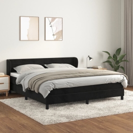 Cama box spring con colchón terciopelo negro 160x200 cm