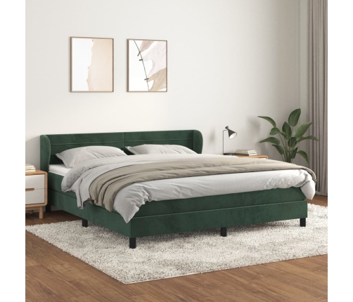 Cama box spring con colchón terciopelo verde oscuro 160x200 cm