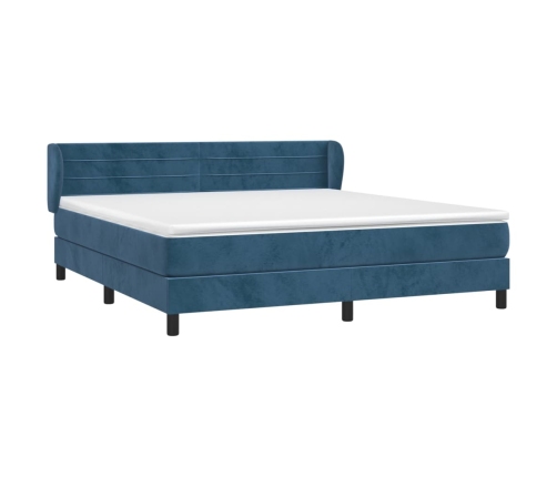 Cama box spring con colchón terciopelo azul oscuro 160x200 cm