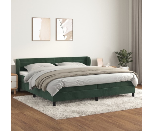 Cama box spring con colchón terciopelo verde oscuro 200x200 cm