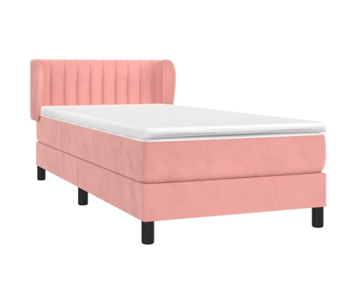 Cama box spring con colchón terciopelo rosa 80x200 cm