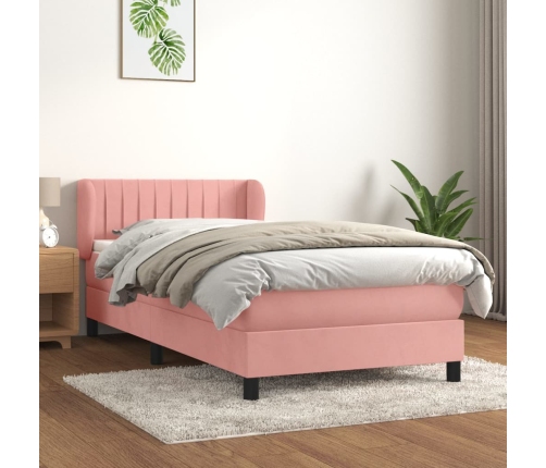 Cama box spring con colchón terciopelo rosa 80x200 cm