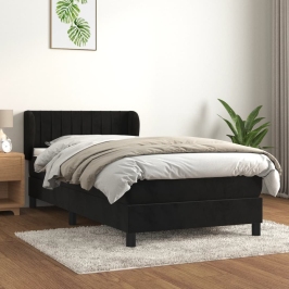 Cama box spring con colchón terciopelo negro 100x200 cm