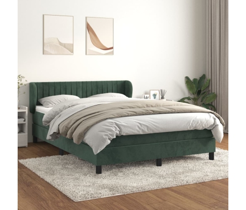 Cama box spring con colchón terciopelo verde oscuro 140x190 cm