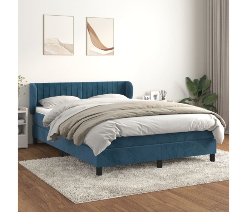 Cama box spring con colchón terciopelo azul oscuro 140x190 cm