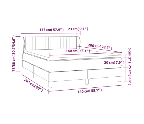 Cama box spring con colchón terciopelo gris oscuro 140x200 cm