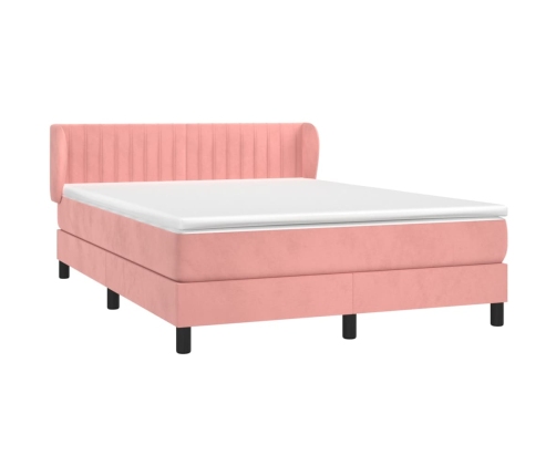 Cama box spring con colchón terciopelo rosa 140x200 cm