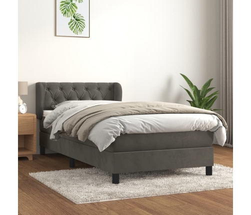 Cama box spring con colchón terciopelo gris oscuro 80x200 cm