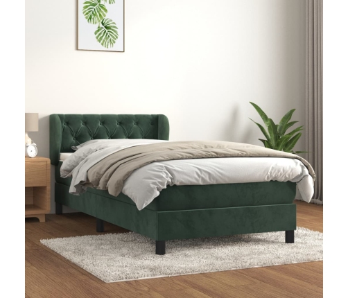 Cama box spring con colchón terciopelo verde oscuro 80x200 cm