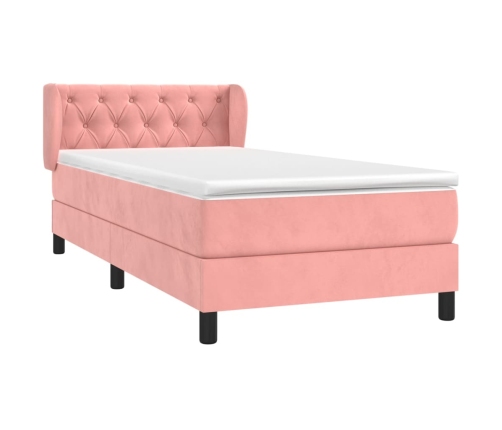 Cama box spring con colchón terciopelo rosa 80x200 cm