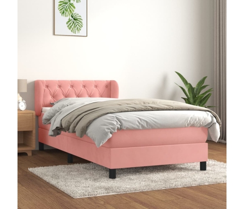 Cama box spring con colchón terciopelo rosa 80x200 cm