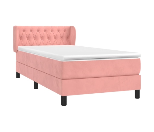 Cama box spring con colchón terciopelo rosa 90x190 cm