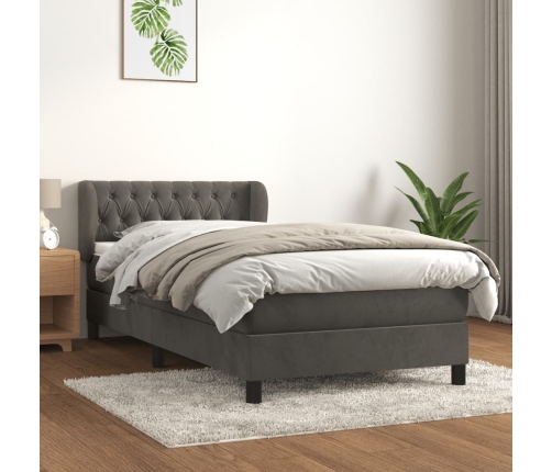 Cama box spring con colchón terciopelo gris oscuro 90x200 cm