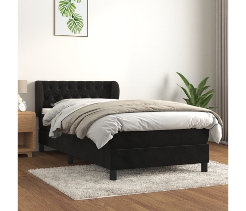 Cama box spring con colchón terciopelo negro 90x200 cm