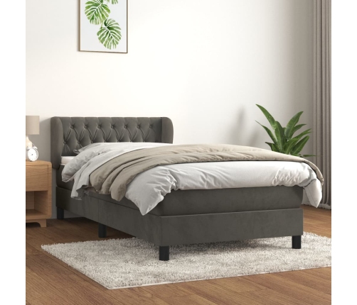 Cama box spring con colchón terciopelo gris oscuro 100x200 cm