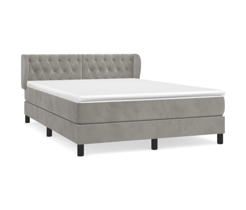 Cama box spring con colchón terciopelo gris claro 140x190 cm