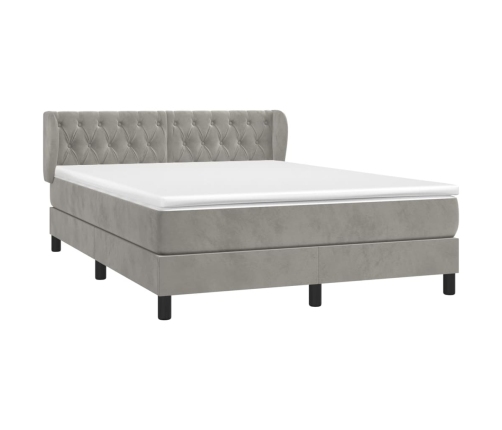 Cama box spring con colchón terciopelo gris claro 140x190 cm