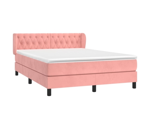 Cama box spring con colchón terciopelo rosa 140x200 cm