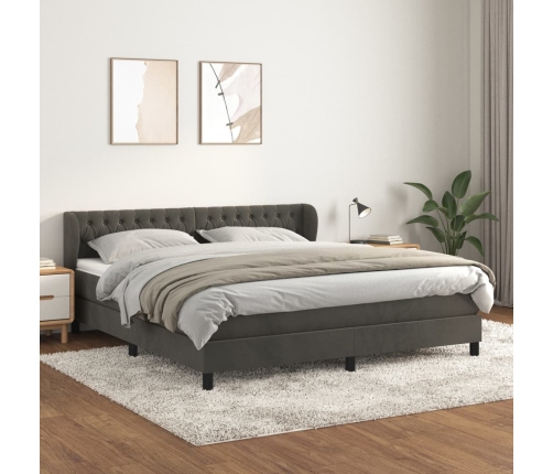 Cama box spring con colchón terciopelo gris oscuro 160x200 cm