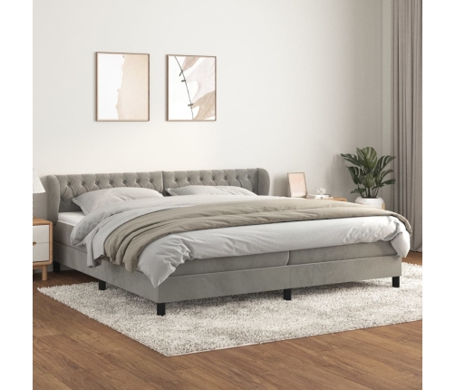 Cama box spring con colchón terciopelo gris claro 200x200 cm