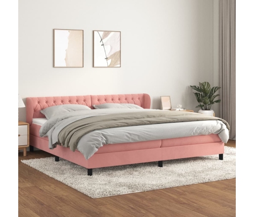 Cama box spring con colchón terciopelo rosa 200x200 cm