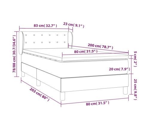 Cama box spring con colchón terciopelo negro 80x200 cm