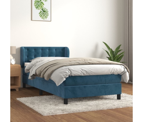 Cama box spring con colchón terciopelo azul oscuro 80x200 cm