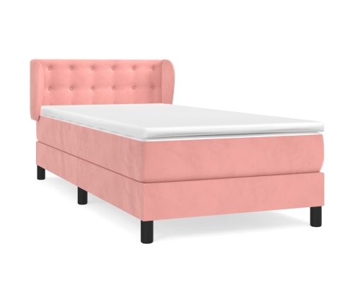 Cama box spring con colchón terciopelo rosa 80x200 cm