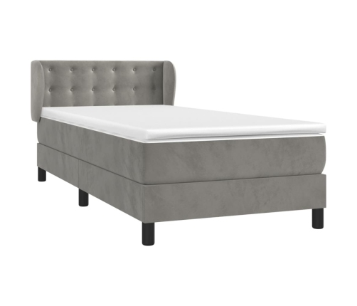 Cama box spring con colchón terciopelo gris claro 90x190 cm