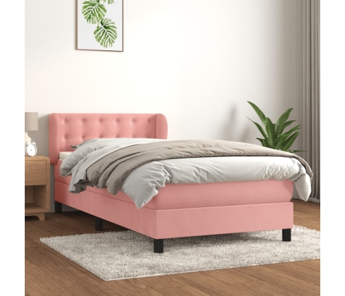 Cama box spring con colchón terciopelo rosa 90x190 cm