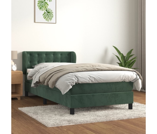 Cama box spring con colchón terciopelo verde oscuro 90x200 cm