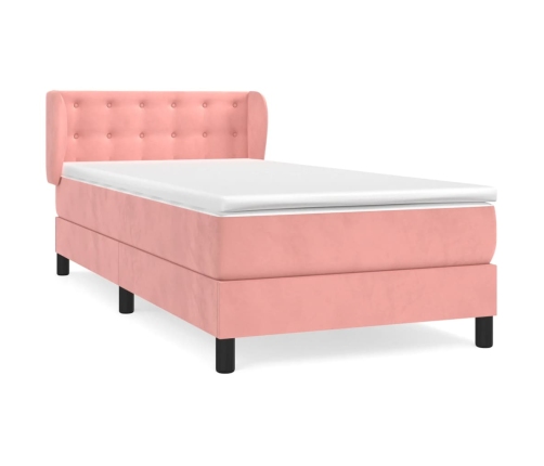 Cama box spring con colchón terciopelo rosa 90x200 cm